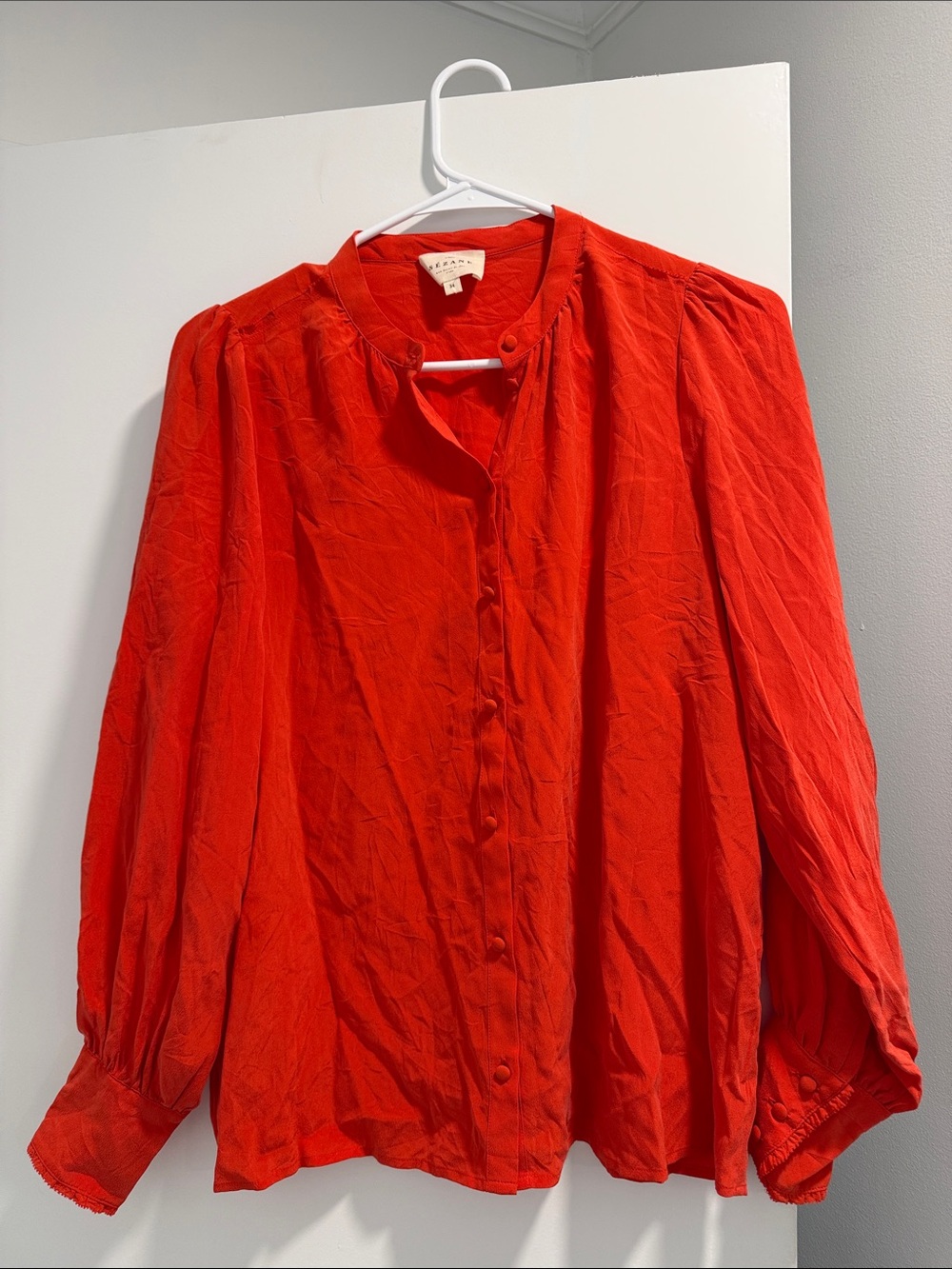 Sezane Red Long-Sleeve Button Blouse